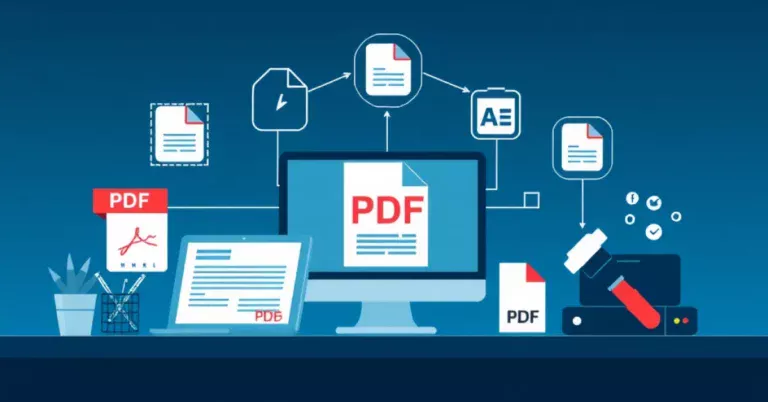A modern graphic representation of optimising scanned documents for PDF.