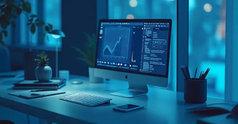 A modern computer desktop showcasing digital file organisation tools and devices.
